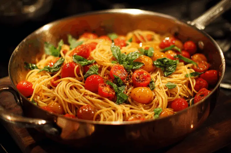 One Pan Pasta with Cherry Tomatoes and Basil